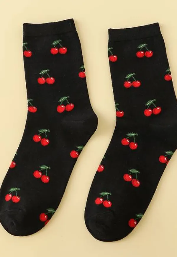 Shein Cherry Print Crew Socks