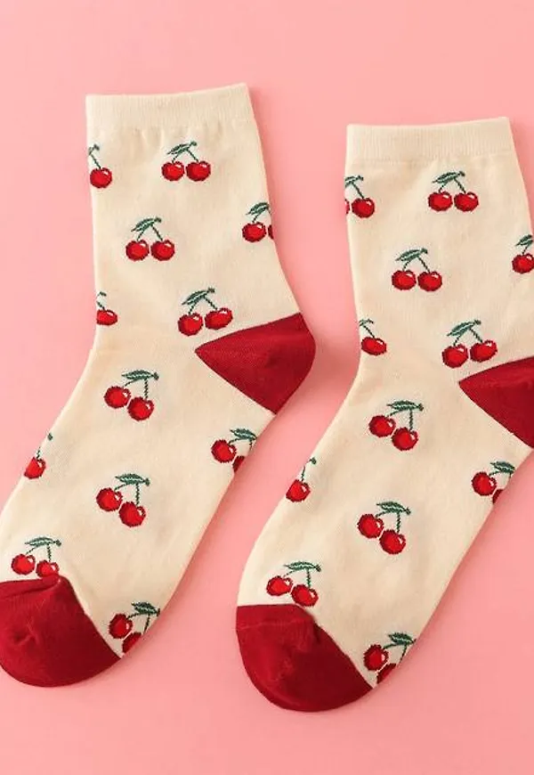Shein Cherry Print Crew Socks