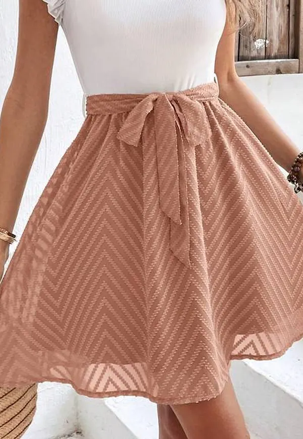 Shein Colourblock Keyhole Neckline Contrast Mesh Ruffle Trim Belted Dress
