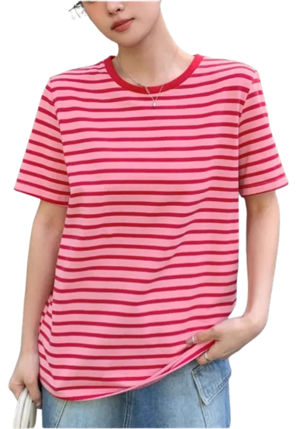 Shein Contrasting Striped Short Sleeve TShirt Summer