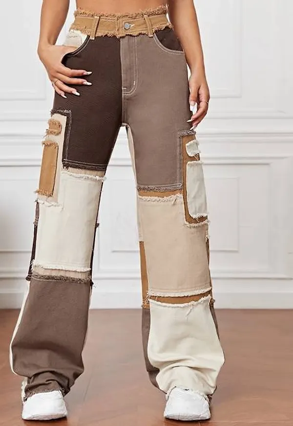 Shein Custom Fashion Women Vintage Y2k Stitching Jeans Hip Hop Street Washed Design Patchwork Print Raw Edge Denim Pants
