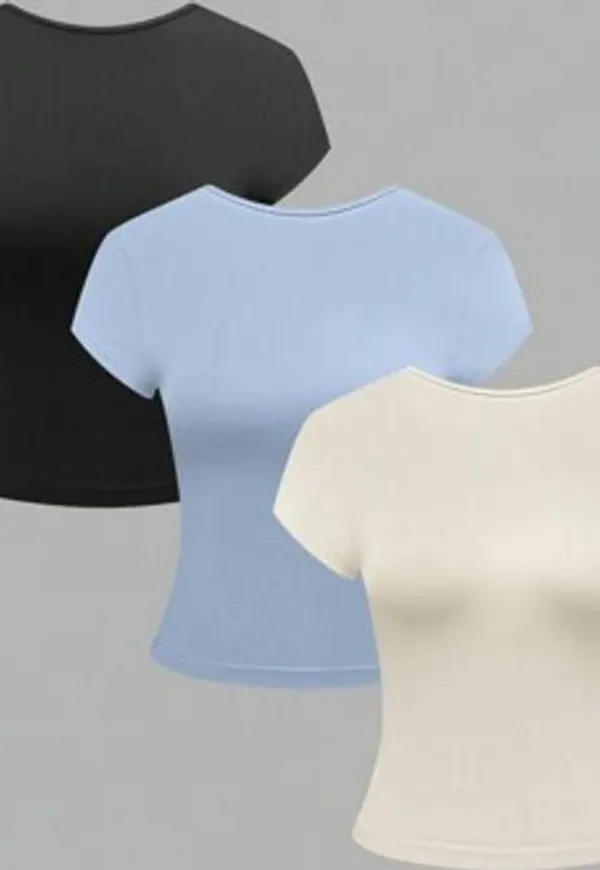 Shein Dam Elegant Backless Back Design Tättsittande Kortärmad T-shirt - Multifärgad