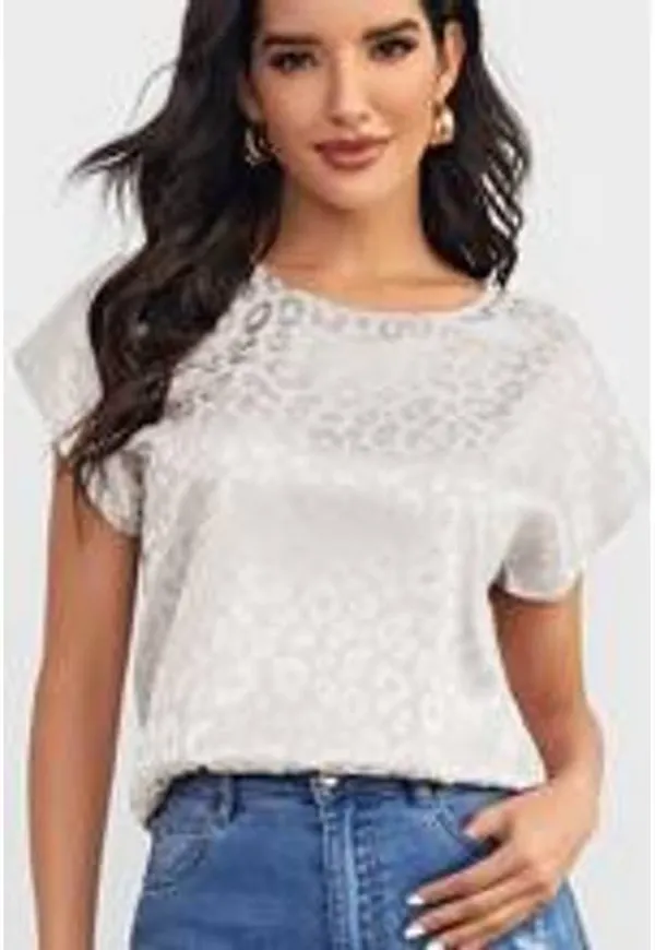 Shein Dolman Sleeve Leopard Jacquard Blouse