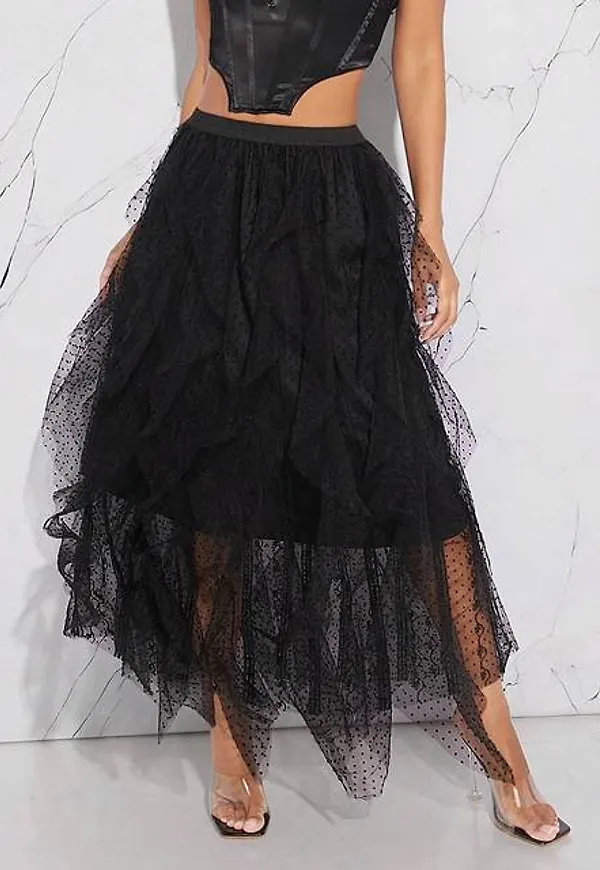 Shein Dot Mesh Ruffle Skirt