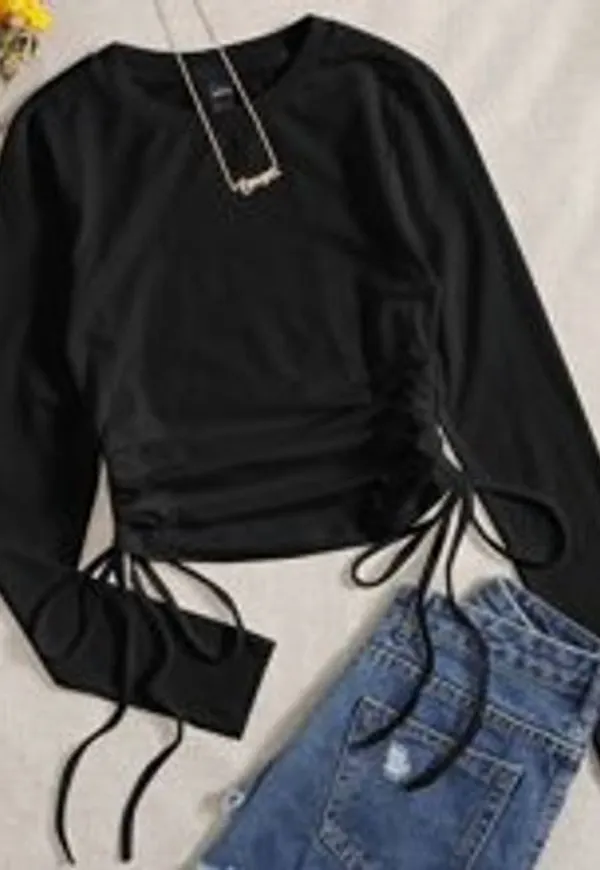 Shein Drawstring Ruched Solid Tee