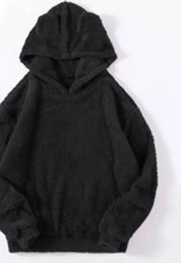 Shein Drop Shoulder 3D Ear Teddy Hoodie