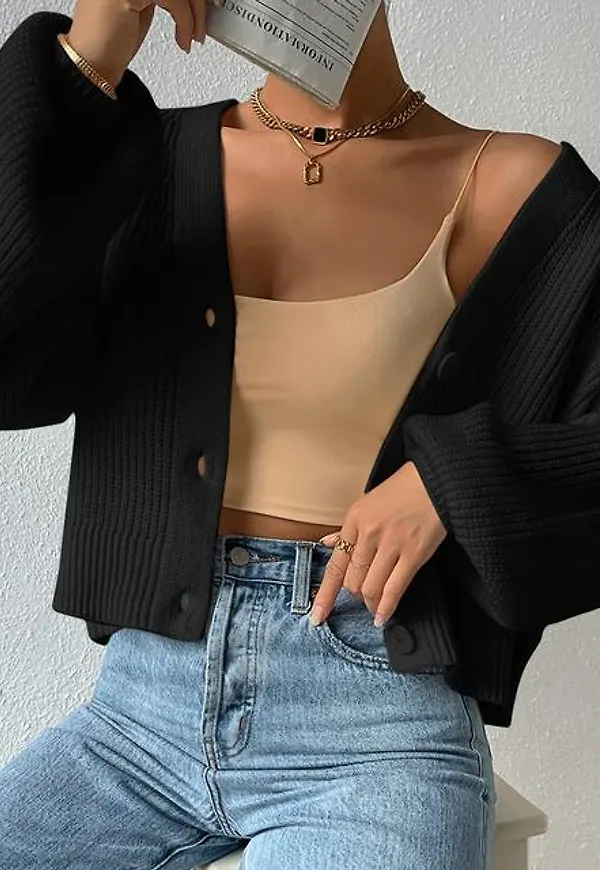 Shein Drop Shoulder Ribbed Knit Cardigan