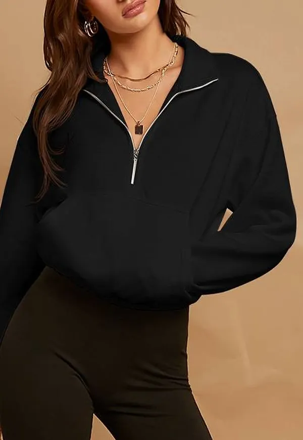 Shein Drop Shoulder Zip Half Placket Sweatshirt