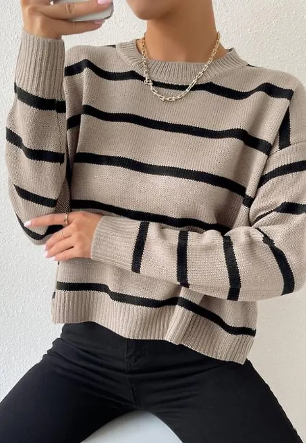 Shein Essnce Striped Drop Shoulder Sweater