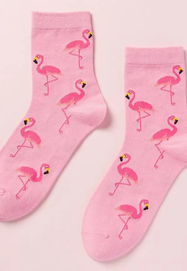 Shein Flamingo Print Crew Socks