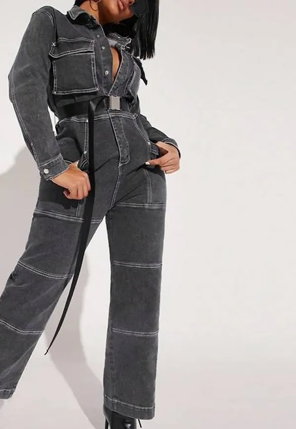 Shein Flap Pocket Denim Jumpsuit