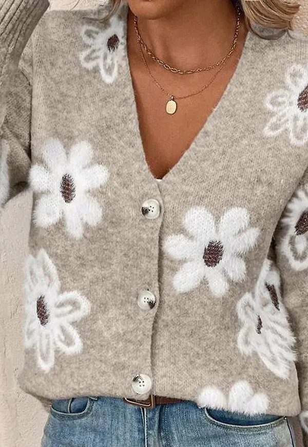 Shein Floral Pattern Button Front Cardigan