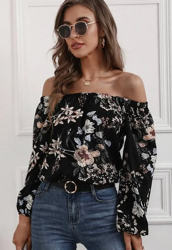 Shein Floral Print Off The Shoulder Blouse