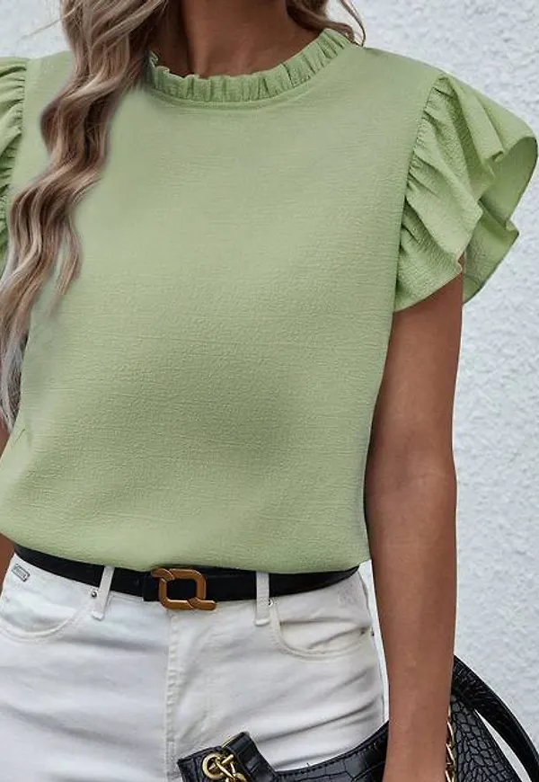 Shein Frill Neck Ruffle Trim Blouse