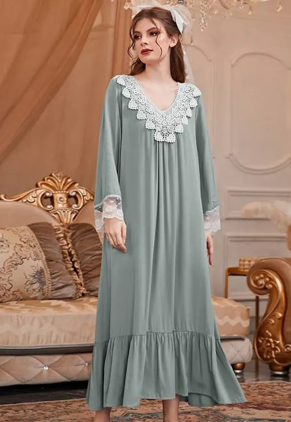 Shein Guipure Lace Ruffle Hem Sleepshirt