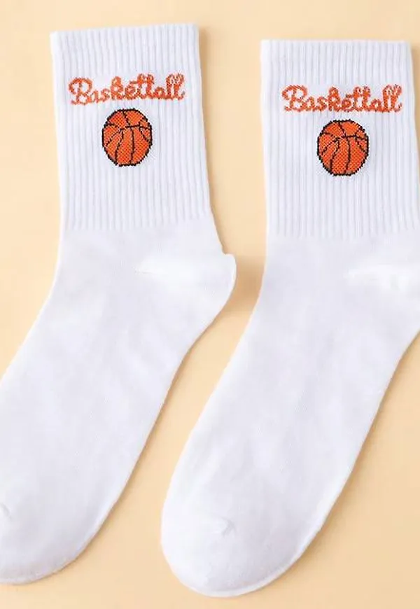 Shein Guys Basketball & Letter Graphic Crew Socks
