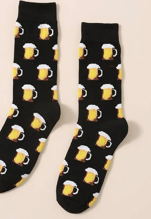 Shein Guys Beer Print Crew Socks