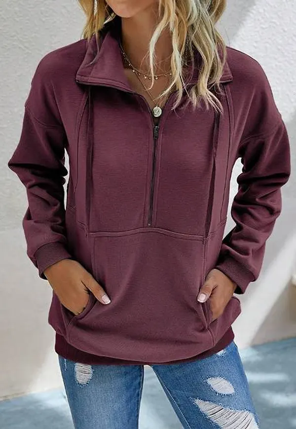 Shein Half-Zip Drawstring Drop Shoulder Sweatshirt