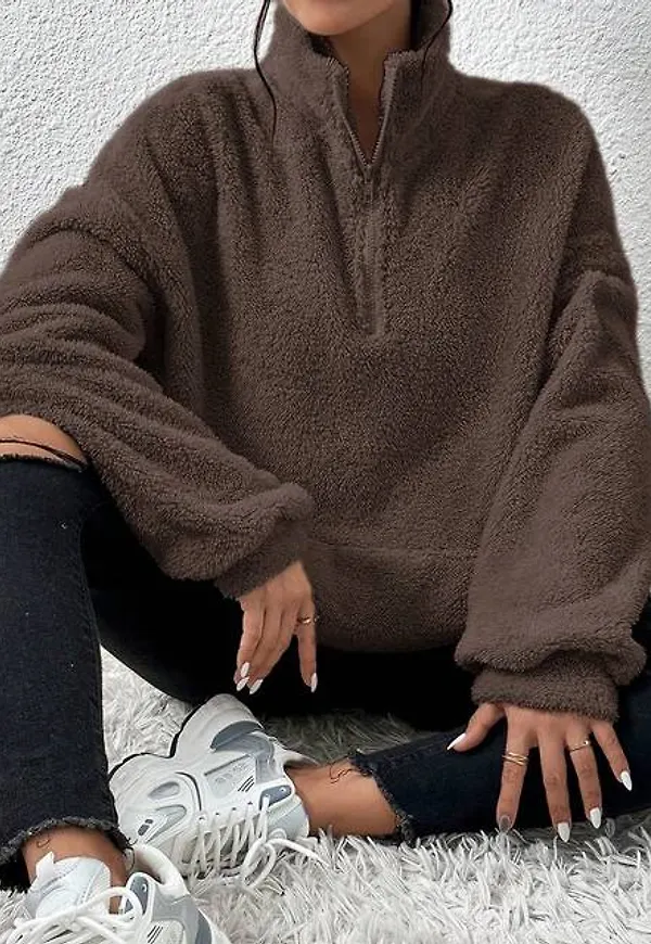 Shein Half Zip Drop Shoulder Teddy Sweatshirt