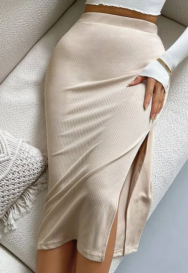 Shein High Waist Solid Ribbed Knit Slit Skirt