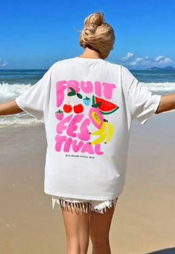 Shein Kortärmad Rundhalsad T-shirt - Vitt