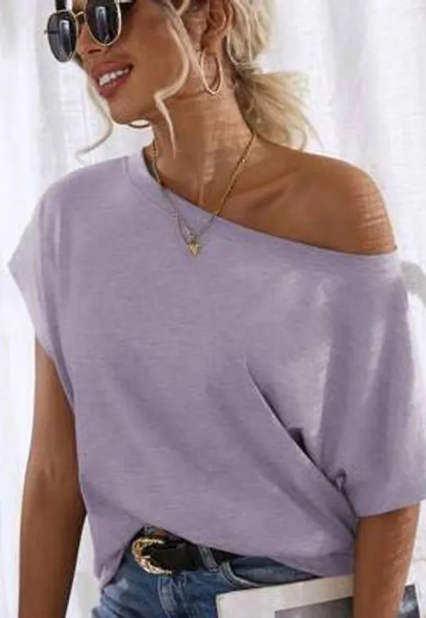 Shein Kortärmad Trendig T-shirt för Kvinnor - Blåröd