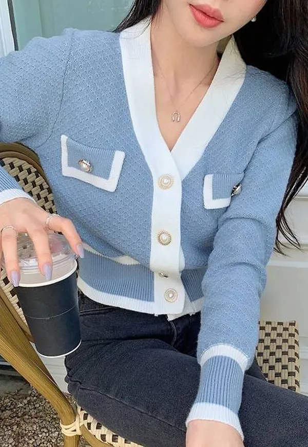 Shein Kpop Contrast Trim Button Front Cardigan