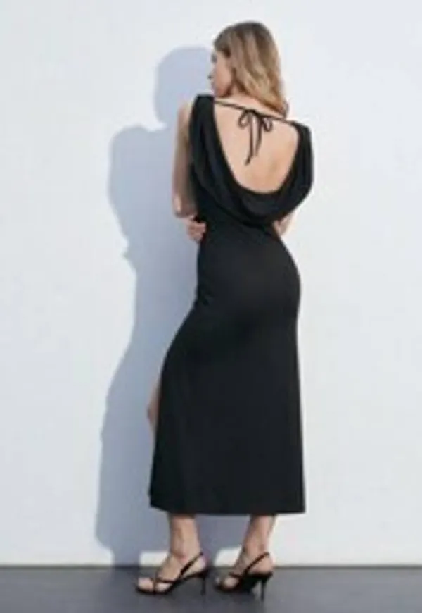 Shein Ladies' Summer Solid Color Draped Neck Backless Slit Sleeveless Dress