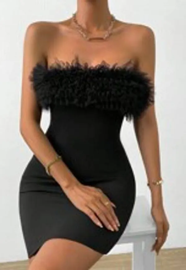 Shein Layered Mesh Trim Tube Bodycon Dress