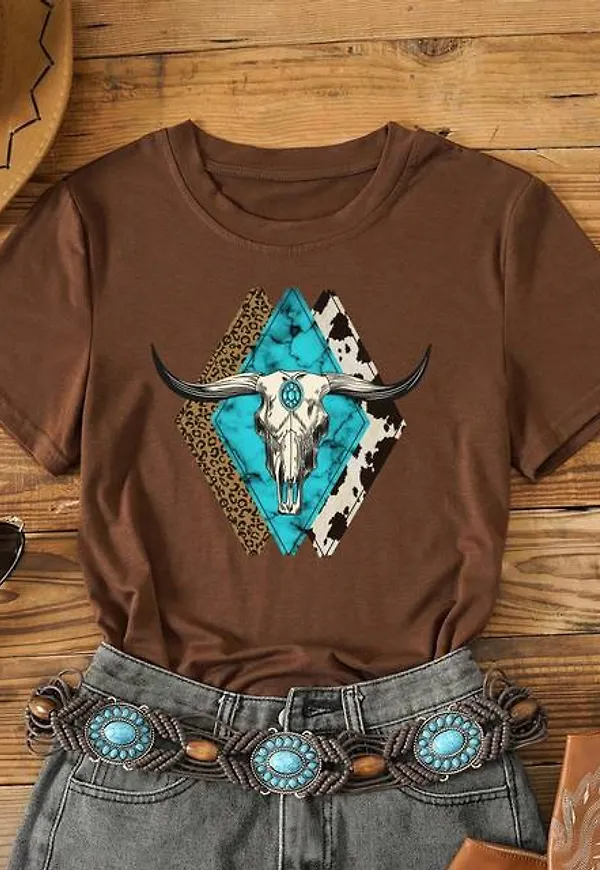 Shein Leopard & Argyle Print Tee