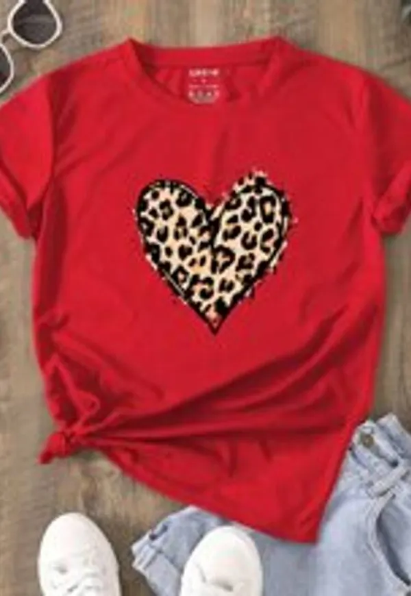 Shein Leopard & Heart Print Tee