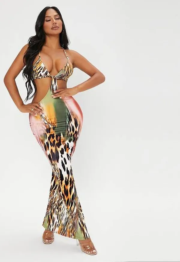 Shein Leopard Print Cut Out Split Hem Dress
