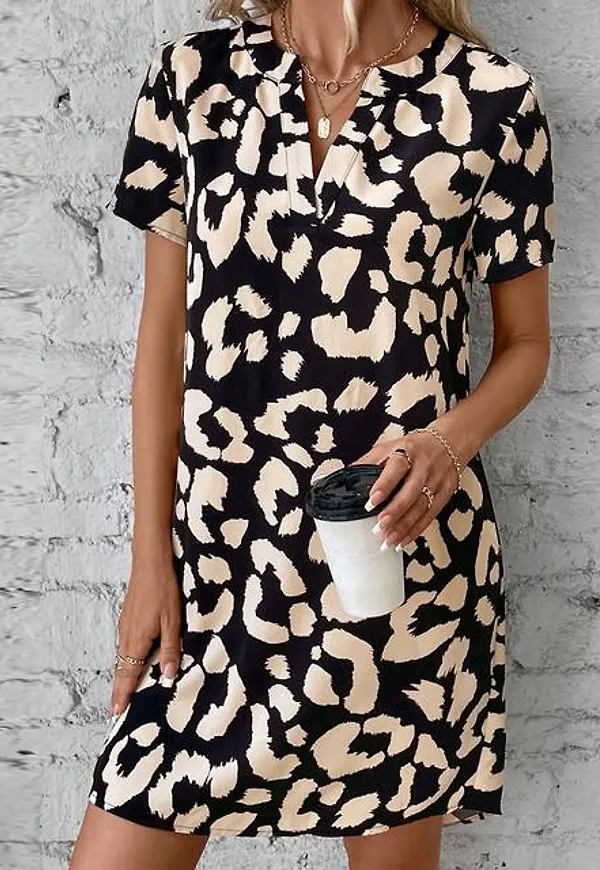 Shein Leopard Print Notched Neckline Dress
