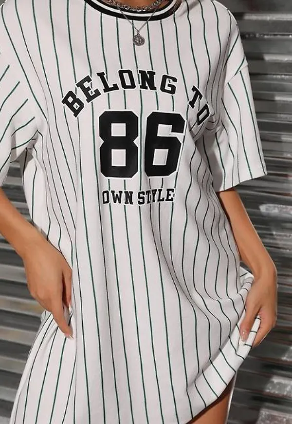 Shein Letter & Number Print Striped Dress