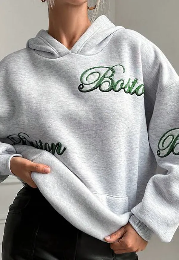 Shein Letter Embroidery Drop Shoulder Hoodie