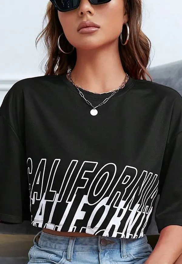 Shein Letter Graphic Drop Shoulder Crop Tee