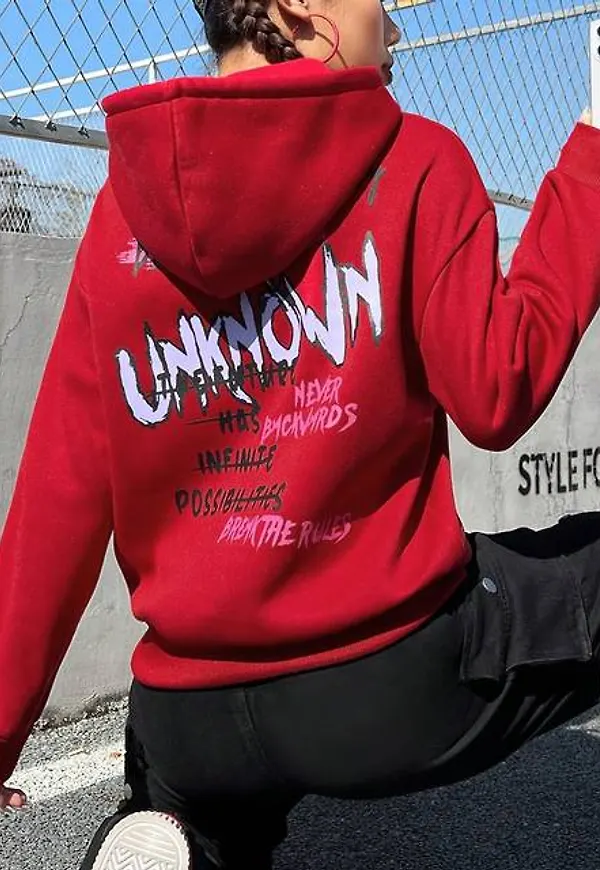 Shein Letter Printed Drawstring Hoodie, Back Design