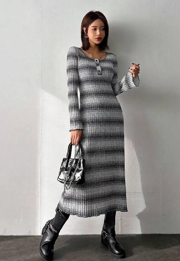 Shein Lettuce Edge Striped Women'S Dress