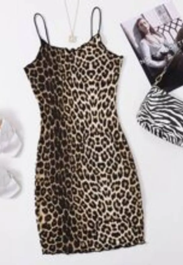 Shein Lettuce Trim Leopard Dress