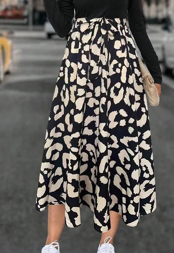 Shein Long Sleeve Color Block Leopard Print A-Line Dress