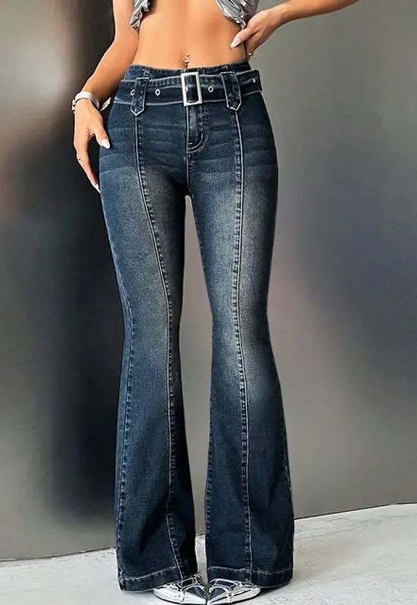 Shein Low-rise Belted Boot Cut Jeans