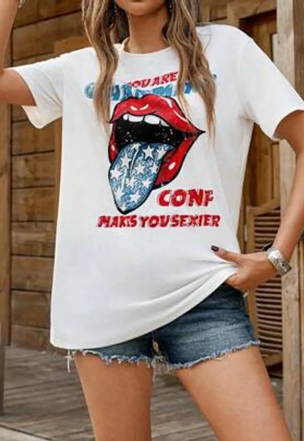 Shein Lös Passform Rund Hals Kortärmad T-shirt - Vitt
