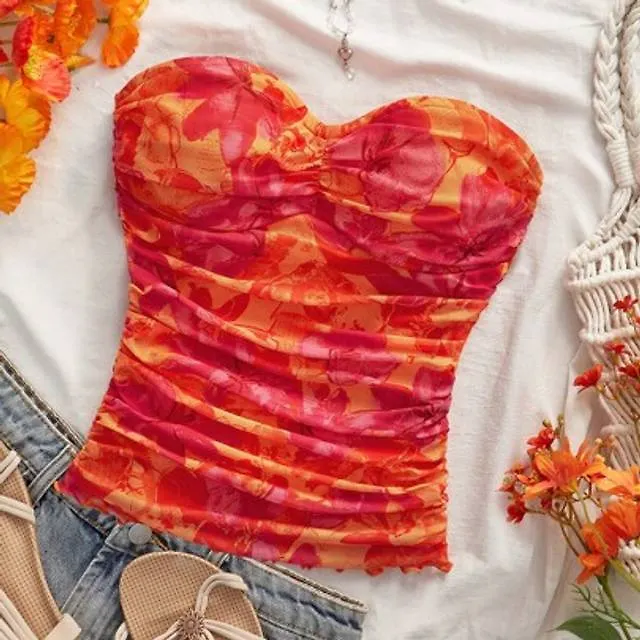 Shein Mesh Tryckt Tight-fitting Camisole Linne För Dam - Multifärgad
