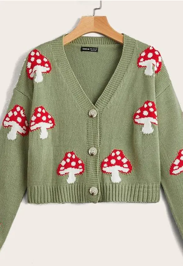 Shein Mushroom Pattern Cardigan
