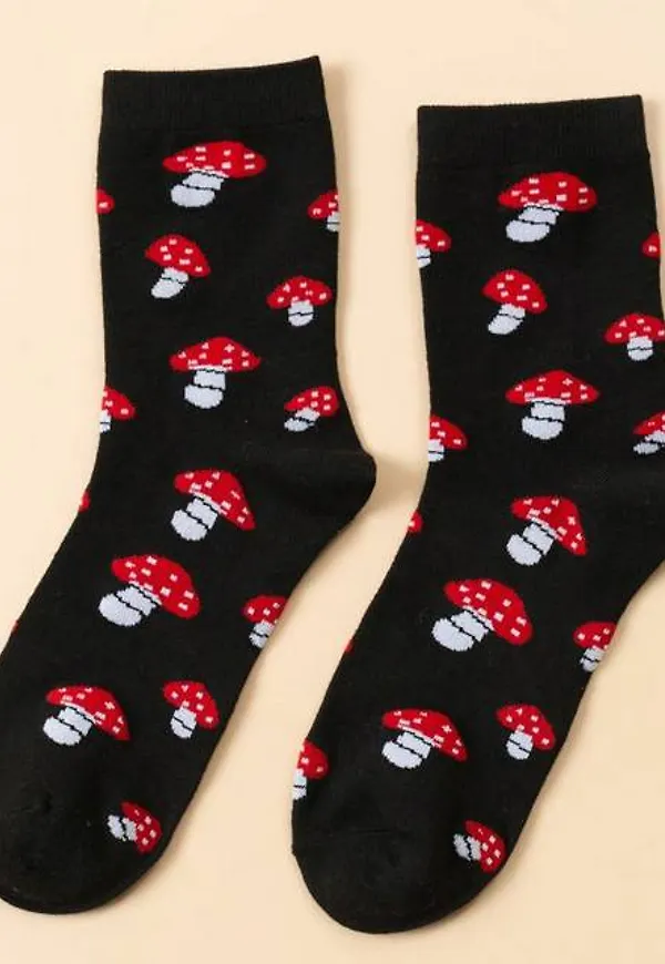 Shein Mushroom Print Crew Socks