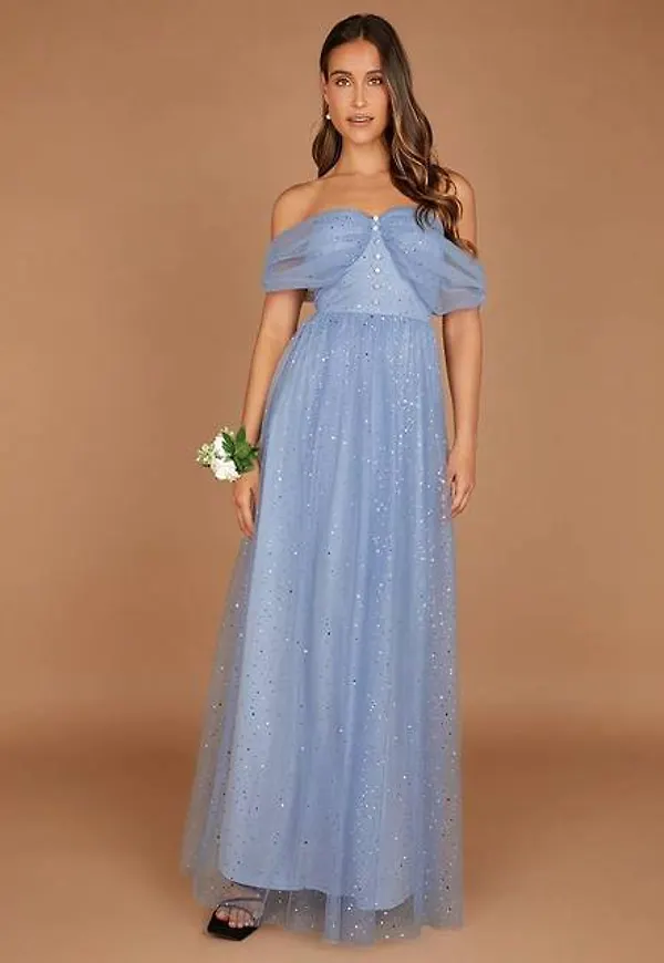 Shein Off Shoulder Mesh Overlay Bridesmaid Dress