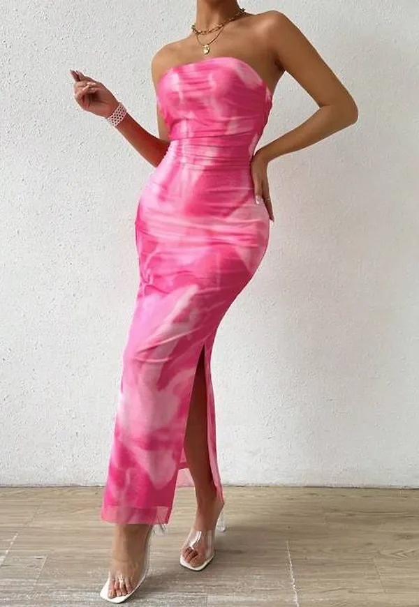 Shein Ombre Strapless High Slit Dress