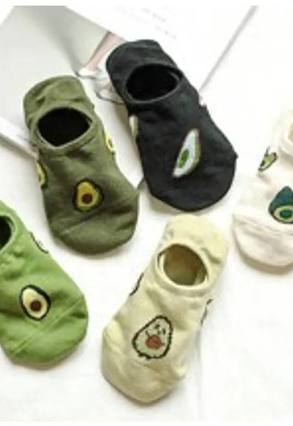 Shein Pairs/Set Avocado Short Socks, Spring/Summer Fresh Light Green Women's Socks, Printed Personality Casual Ankle Socks, Comfortable Breathable Sweat-A