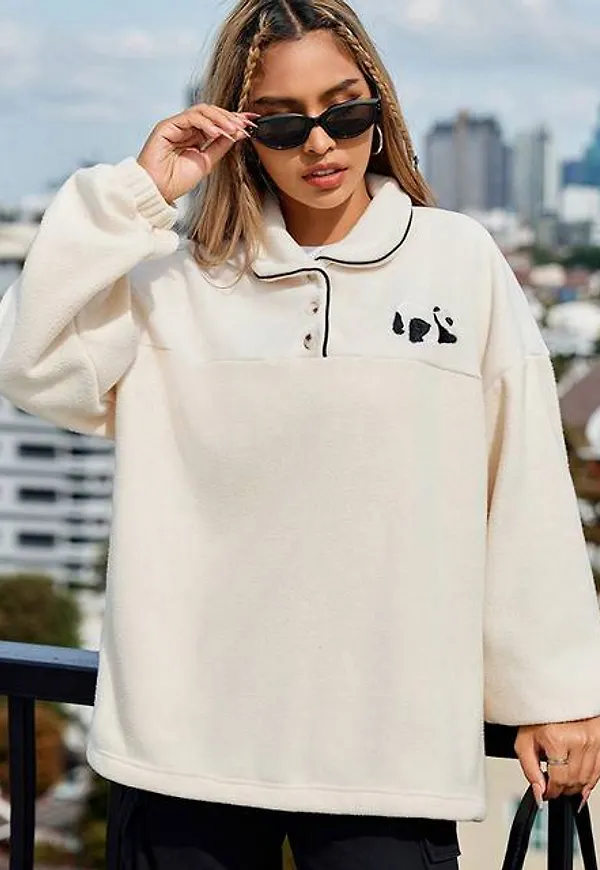 Shein Panda Embroidery Fleece Sweatshirt