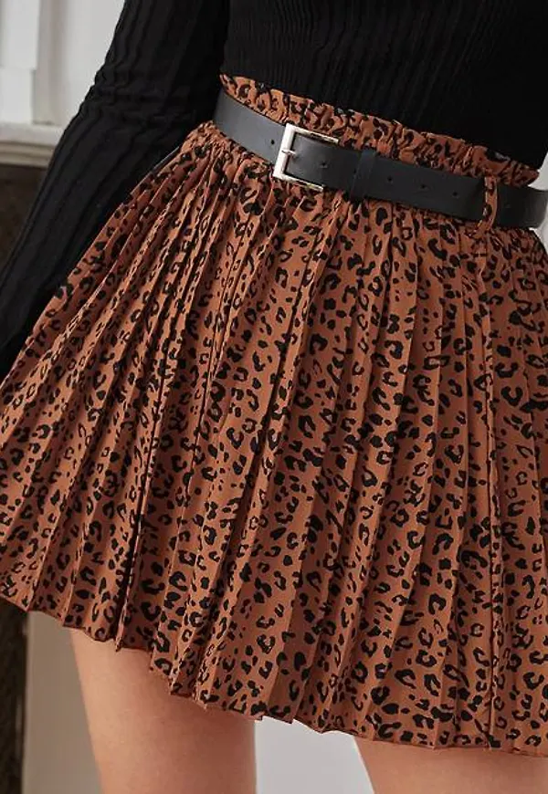 Shein Paperbag Waist Leopard Print Belted Skirt